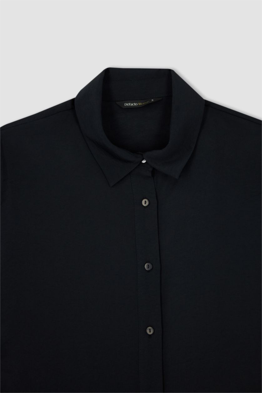 FEMME Noir Tunique chemise à manches longues en tencel avec fentes et coupe oversize