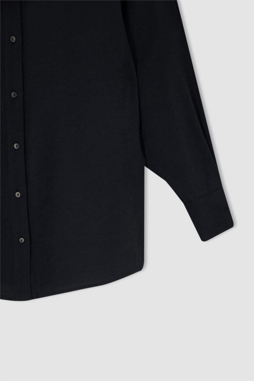 FEMME Noir Tunique chemise à manches longues en tencel avec fentes et coupe oversize