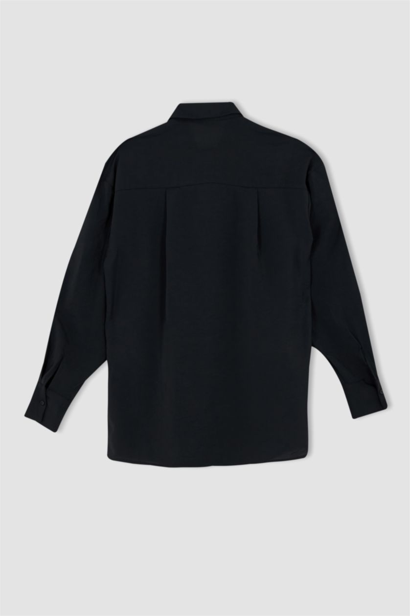 FEMME Noir Tunique chemise à manches longues en tencel avec fentes et coupe oversize