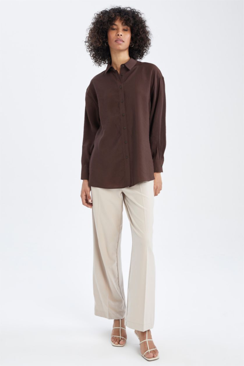 FEMME Marron Tunique chemise à manches longues en tencel avec fentes et coupe oversize