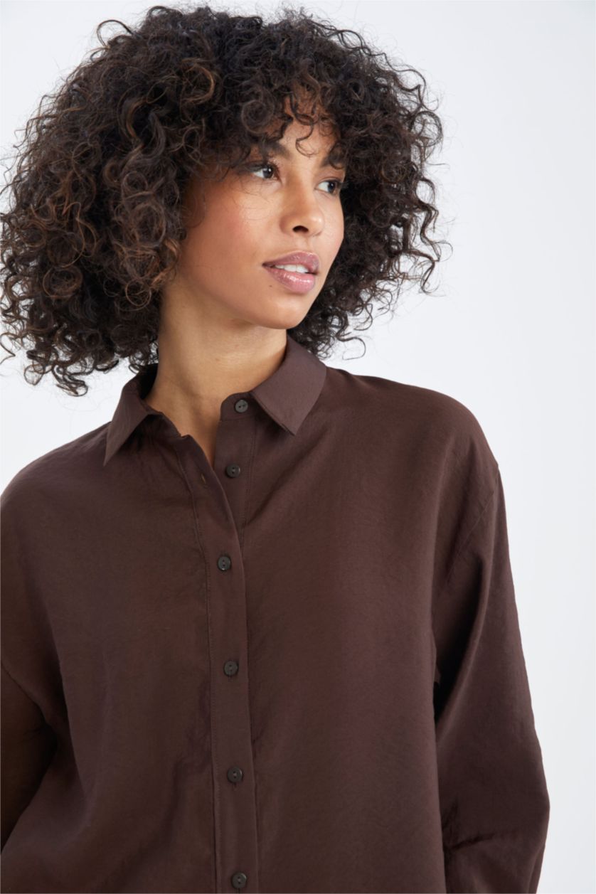 FEMME Marron Tunique chemise à manches longues en tencel avec fentes et coupe oversize