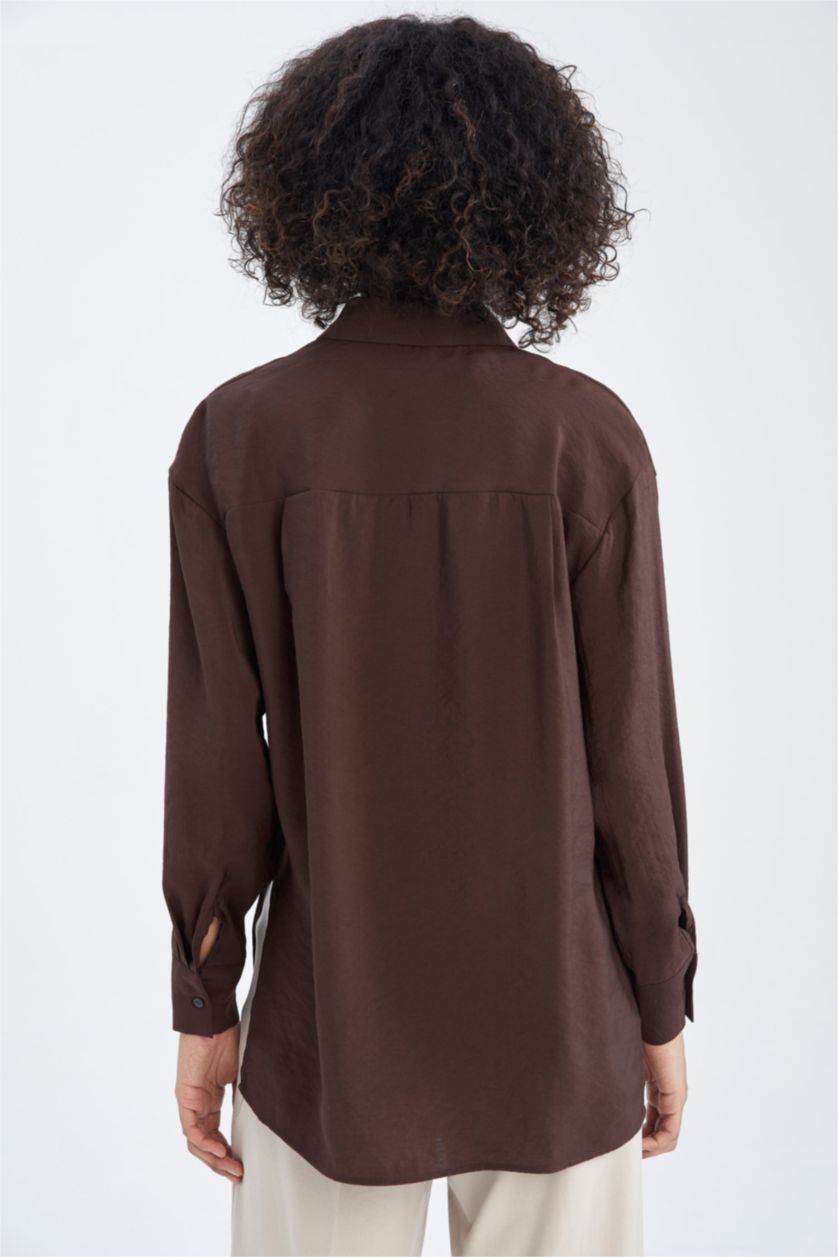 FEMME Marron Tunique chemise à manches longues en tencel avec fentes et coupe oversize