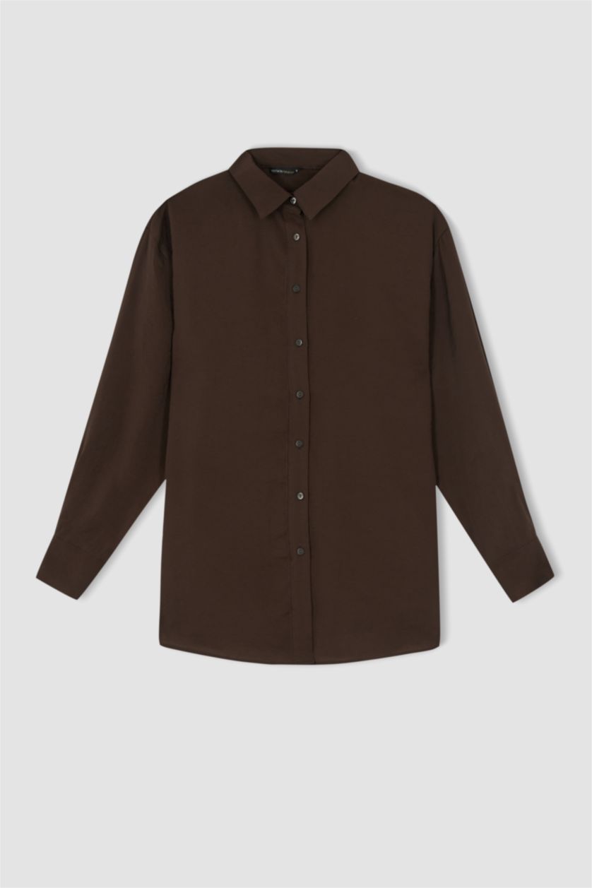 FEMME Marron Tunique chemise à manches longues en tencel avec fentes et coupe oversize