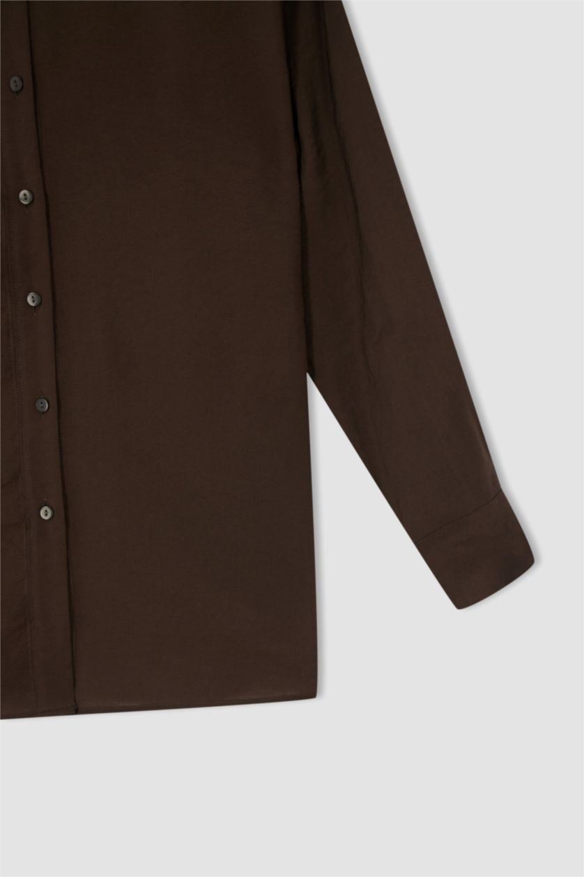 FEMME Marron Tunique chemise à manches longues en tencel avec fentes et coupe oversize