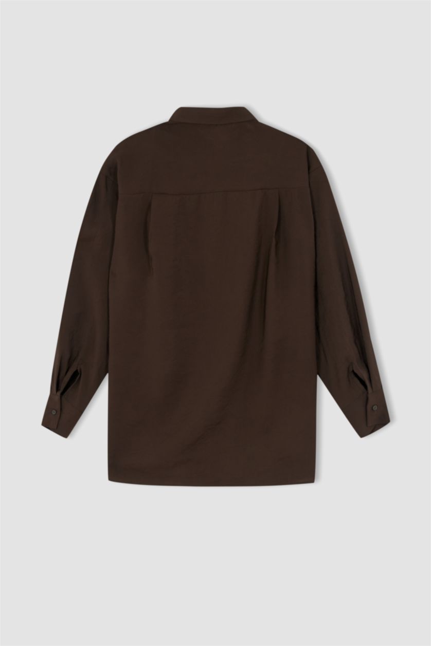 FEMME Marron Tunique chemise à manches longues en tencel avec fentes et coupe oversize