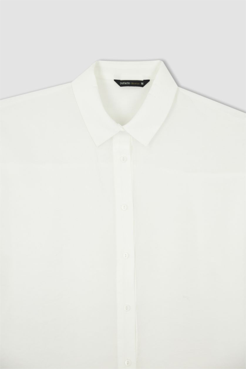 Kadın Ekru Oversıze Tencel Uzun Kollu Tunik