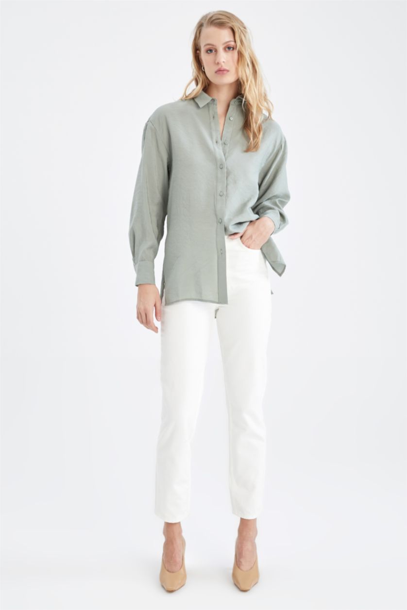 FEMME Bleu Tunique chemise à manches longues en tencel avec fentes et coupe oversize