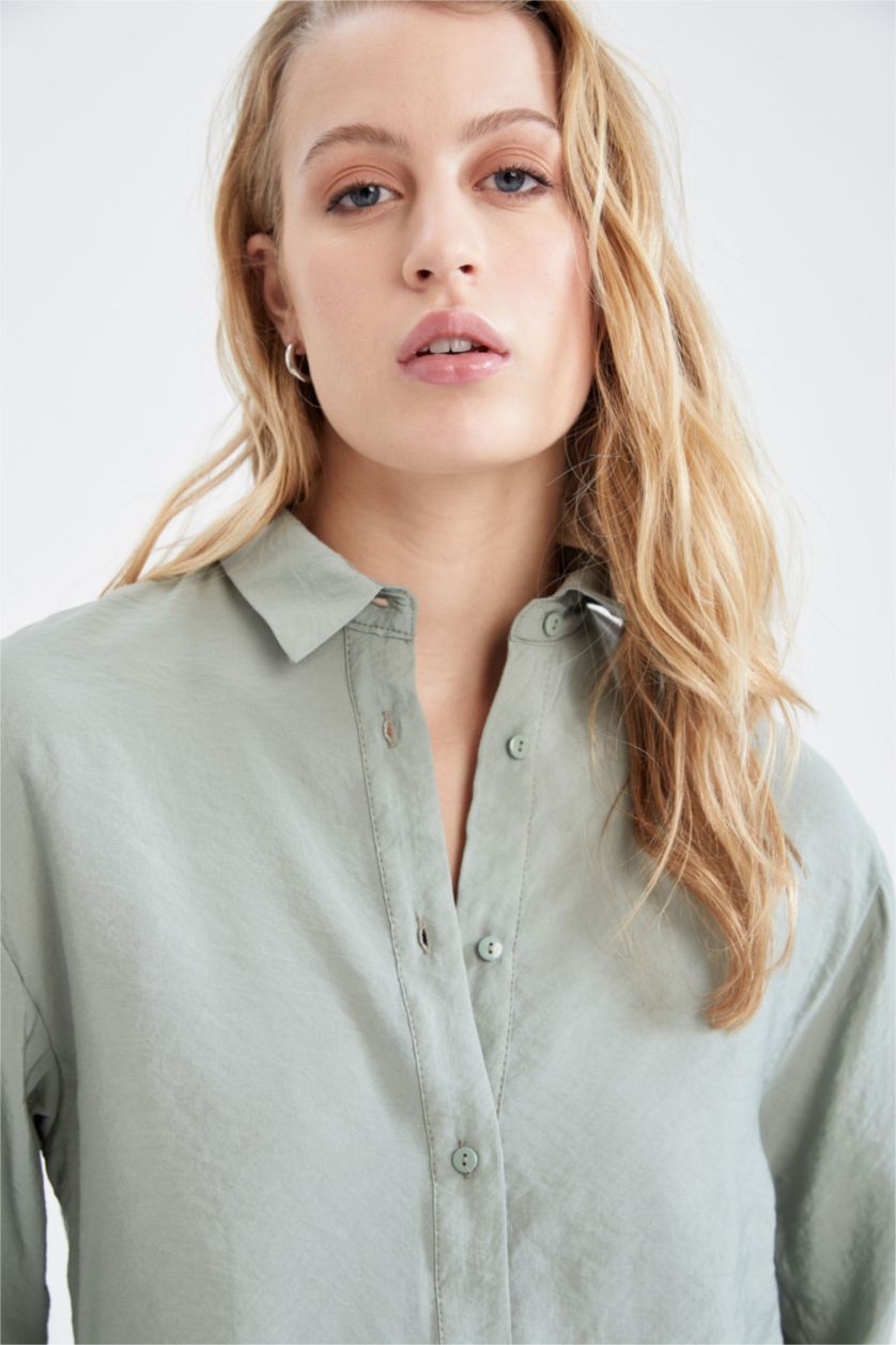 FEMME Bleu Tunique chemise à manches longues en tencel avec fentes et coupe oversize