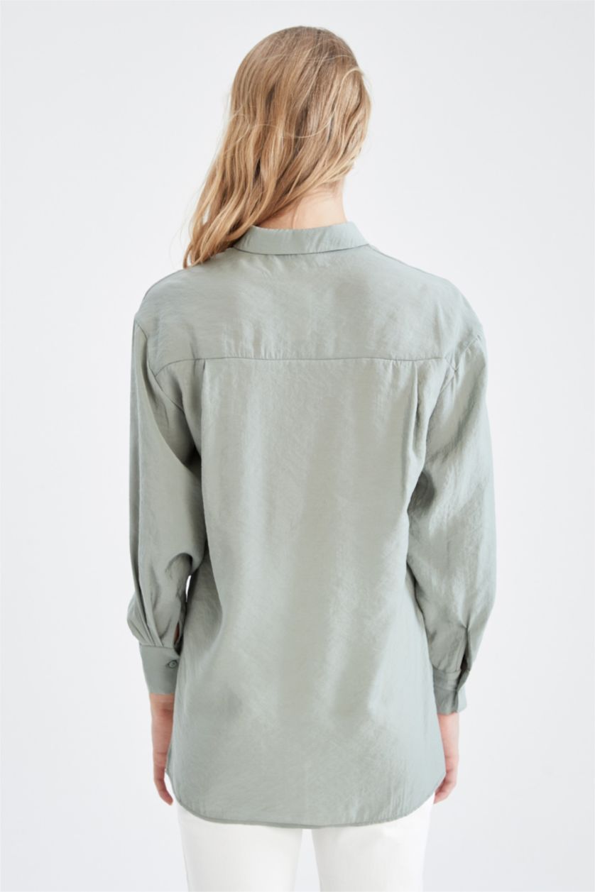 FEMME Bleu Tunique chemise à manches longues en tencel avec fentes et coupe oversize