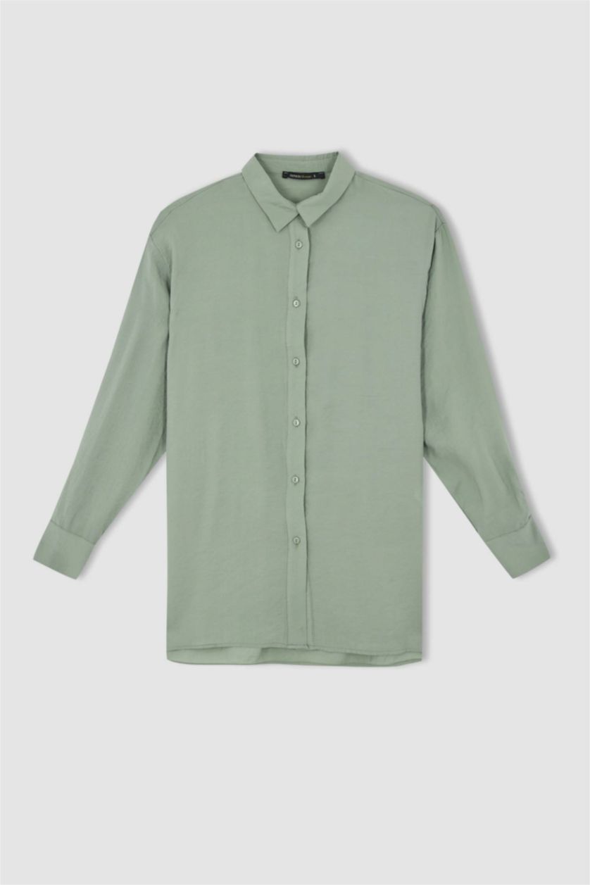 FEMME Bleu Tunique chemise à manches longues en tencel avec fentes et coupe oversize