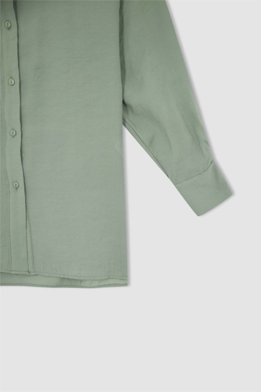 FEMME Bleu Tunique chemise à manches longues en tencel avec fentes et coupe oversize