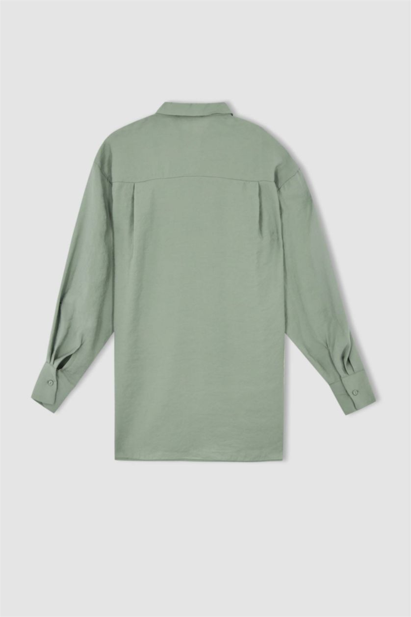 FEMME Bleu Tunique chemise à manches longues en tencel avec fentes et coupe oversize