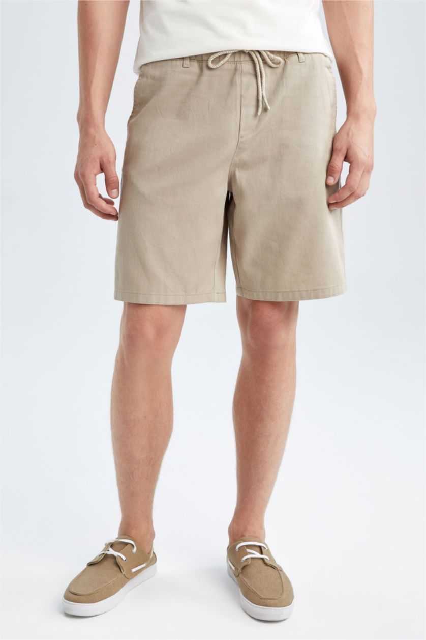 HOMME Beige Pantacourt Coupe Régulière Ourlet régulier