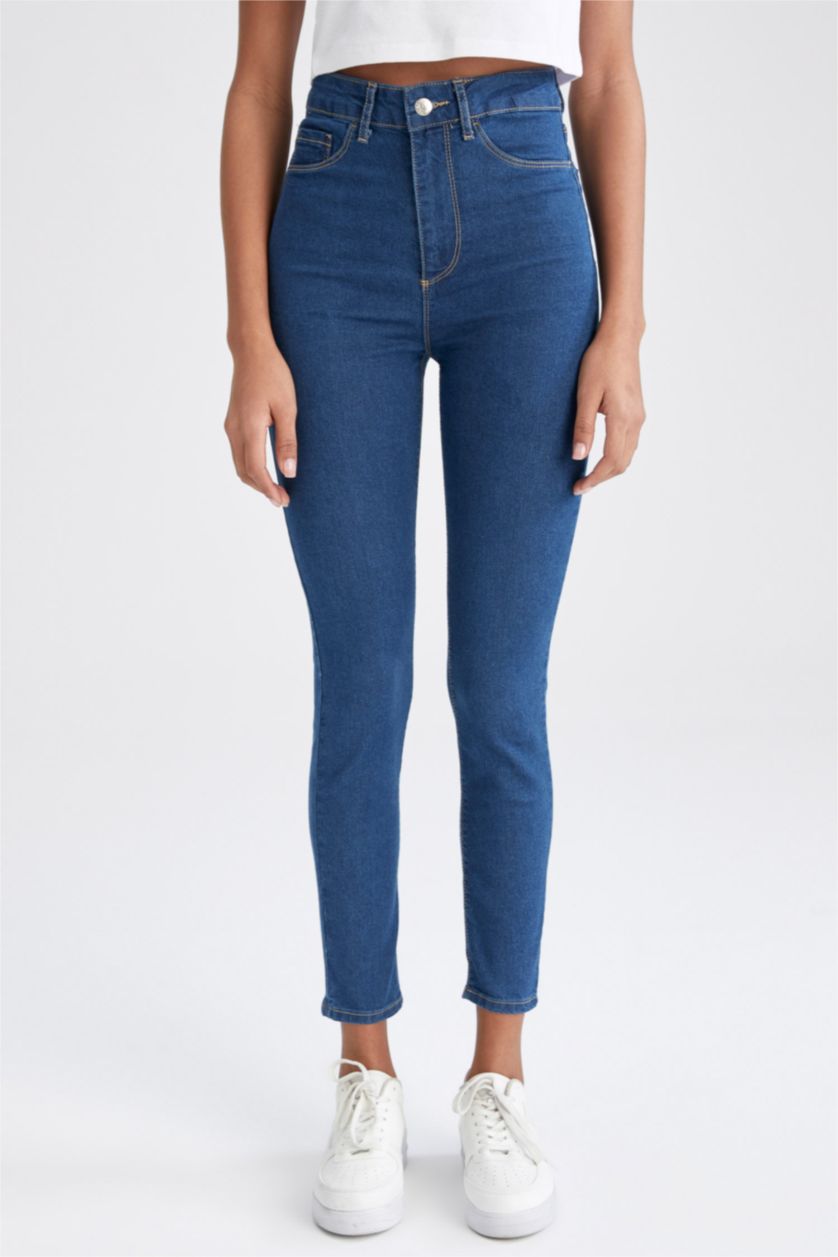 FEMME Bleu Jean taille haute coupe super skinny