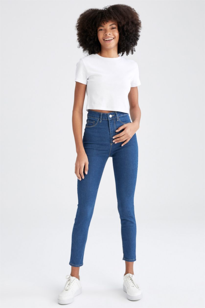 FEMME Bleu Jean taille haute coupe super skinny