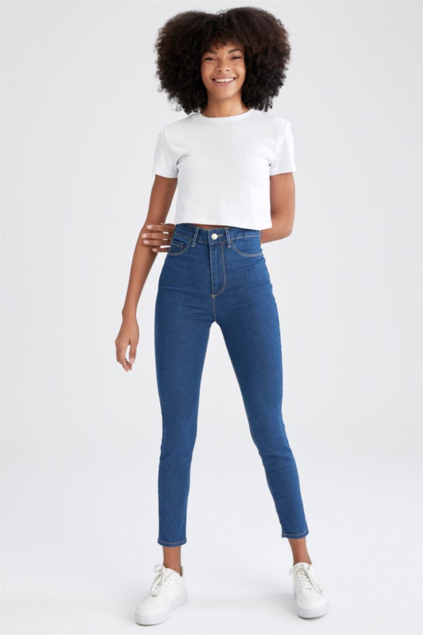 FEMME Bleu Jean taille haute coupe super skinny