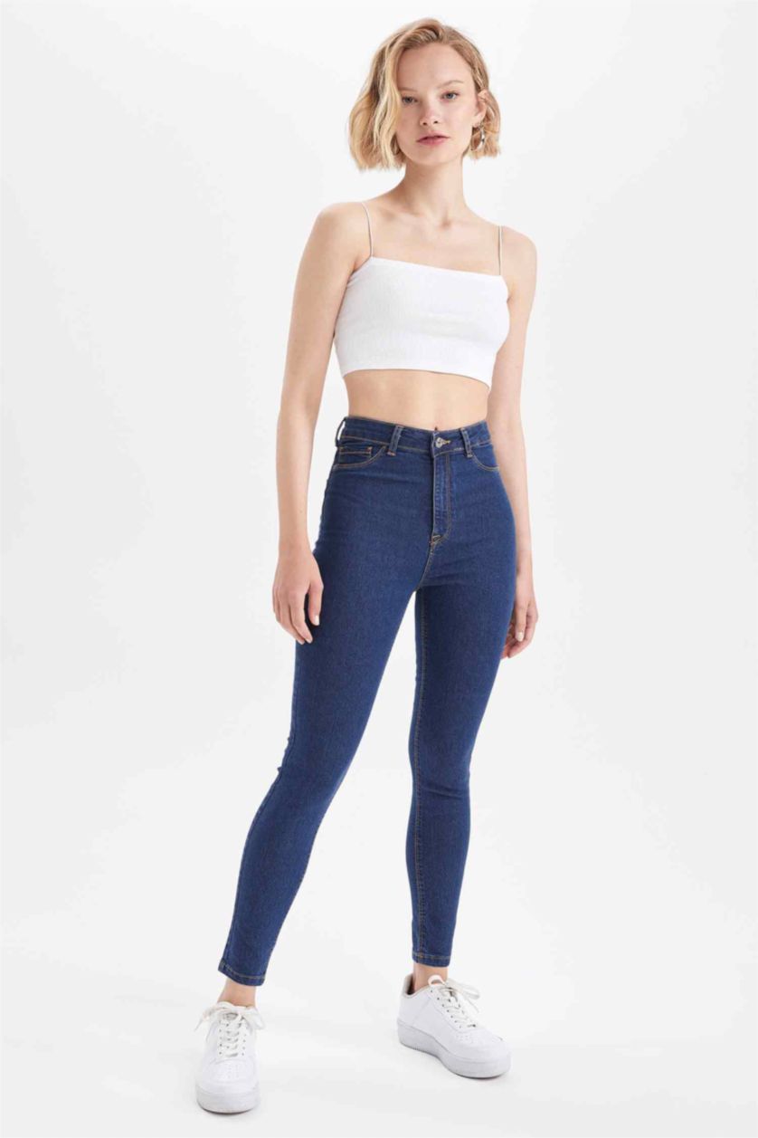 WOMAN Dark Blue Super Skinny Fit High Waisted Jeans