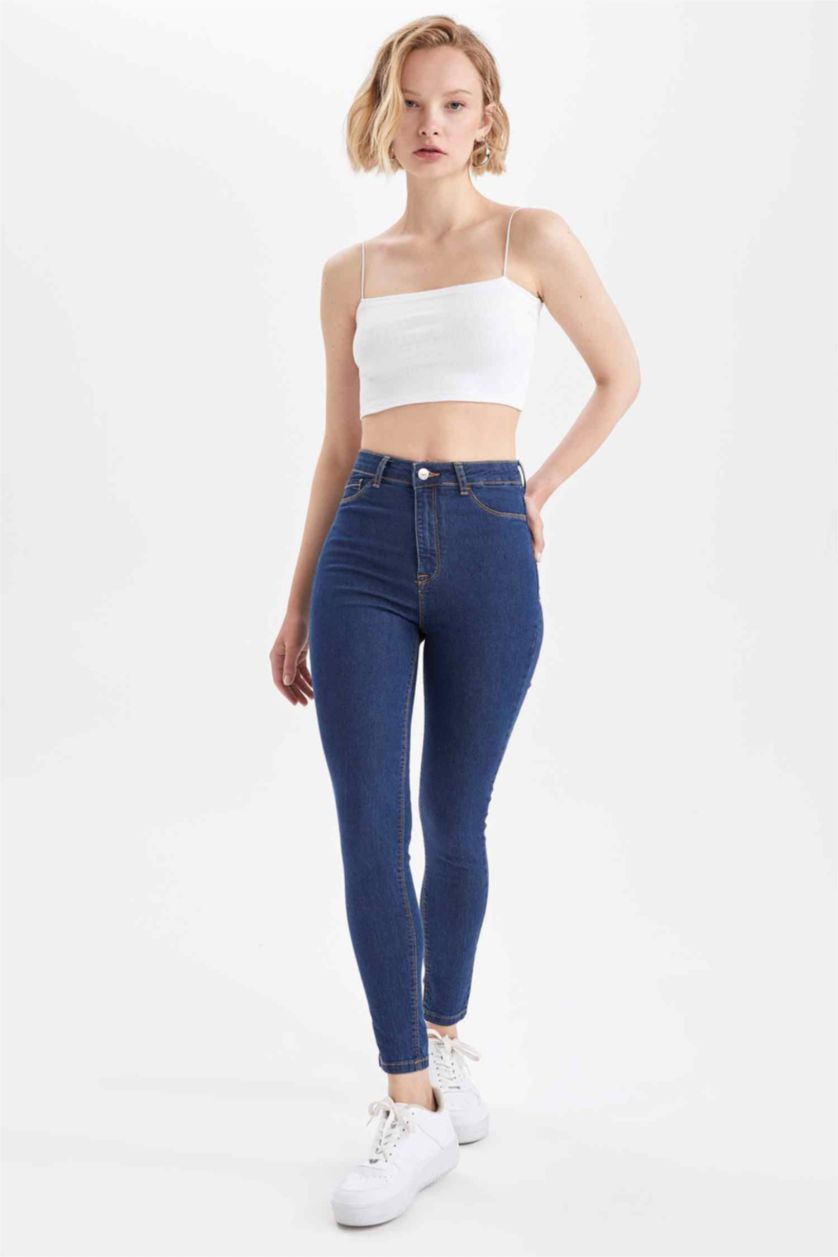 WOMAN Dark Blue Super Skinny Fit High Waisted Jeans