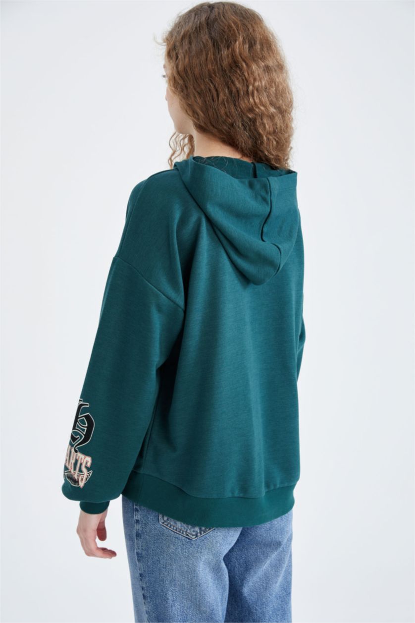 Kadın Yeşil Coool Harry Potter Oversize Fit Kapüşonlu Sweatshirt