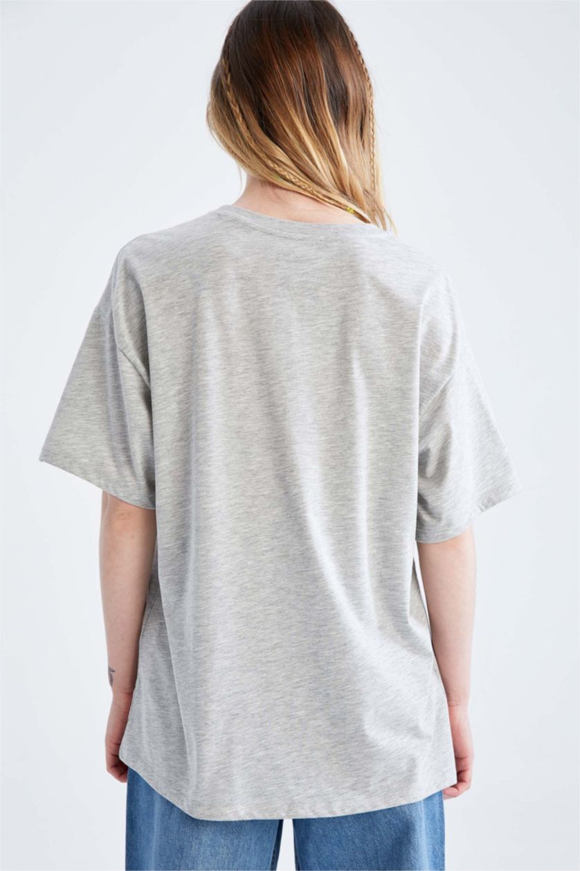 WOMAN Grey Melange Oversize Fit Short Sleeve T-Shirt