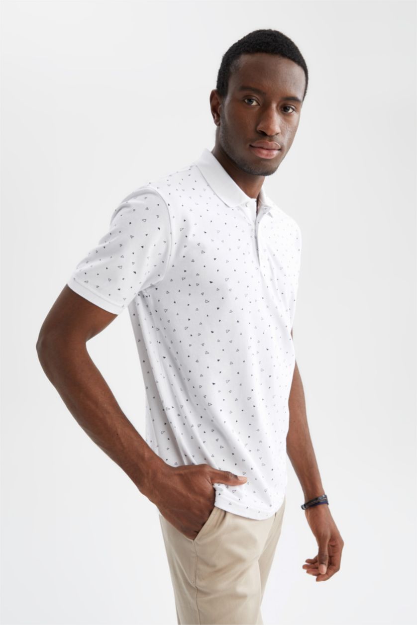 Мужчины Кремовый Футболка поло стандартного кроя с принтом