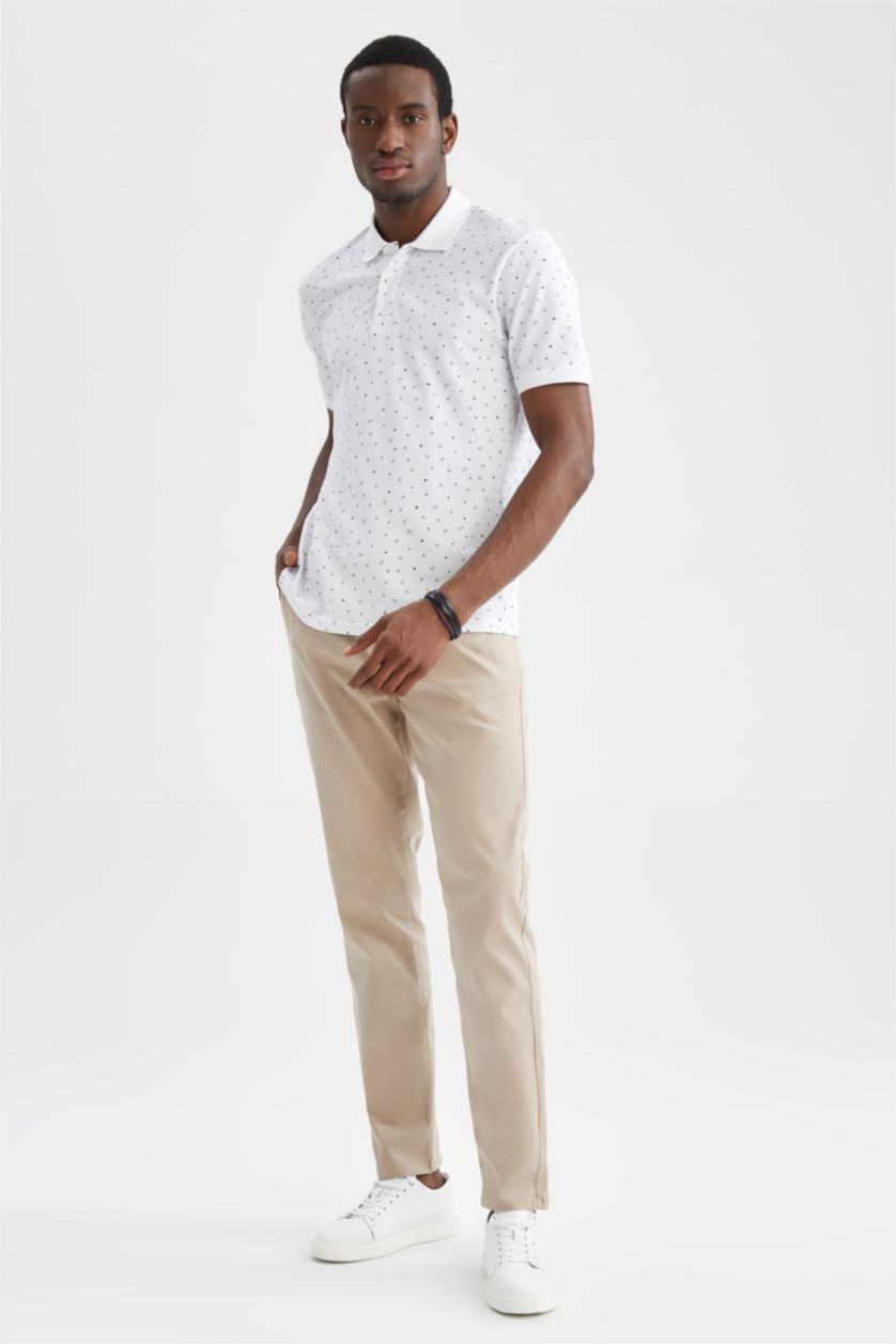 Мужчины Кремовый Футболка поло стандартного кроя с принтом