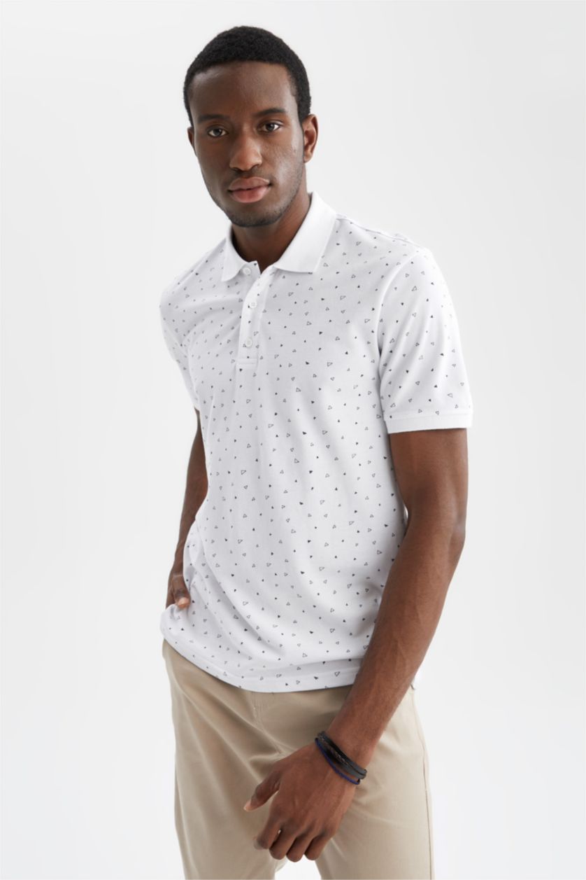 Мужчины Кремовый Футболка поло стандартного кроя с принтом