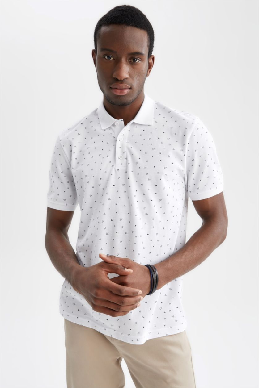 Мужчины Кремовый Футболка поло стандартного кроя с принтом