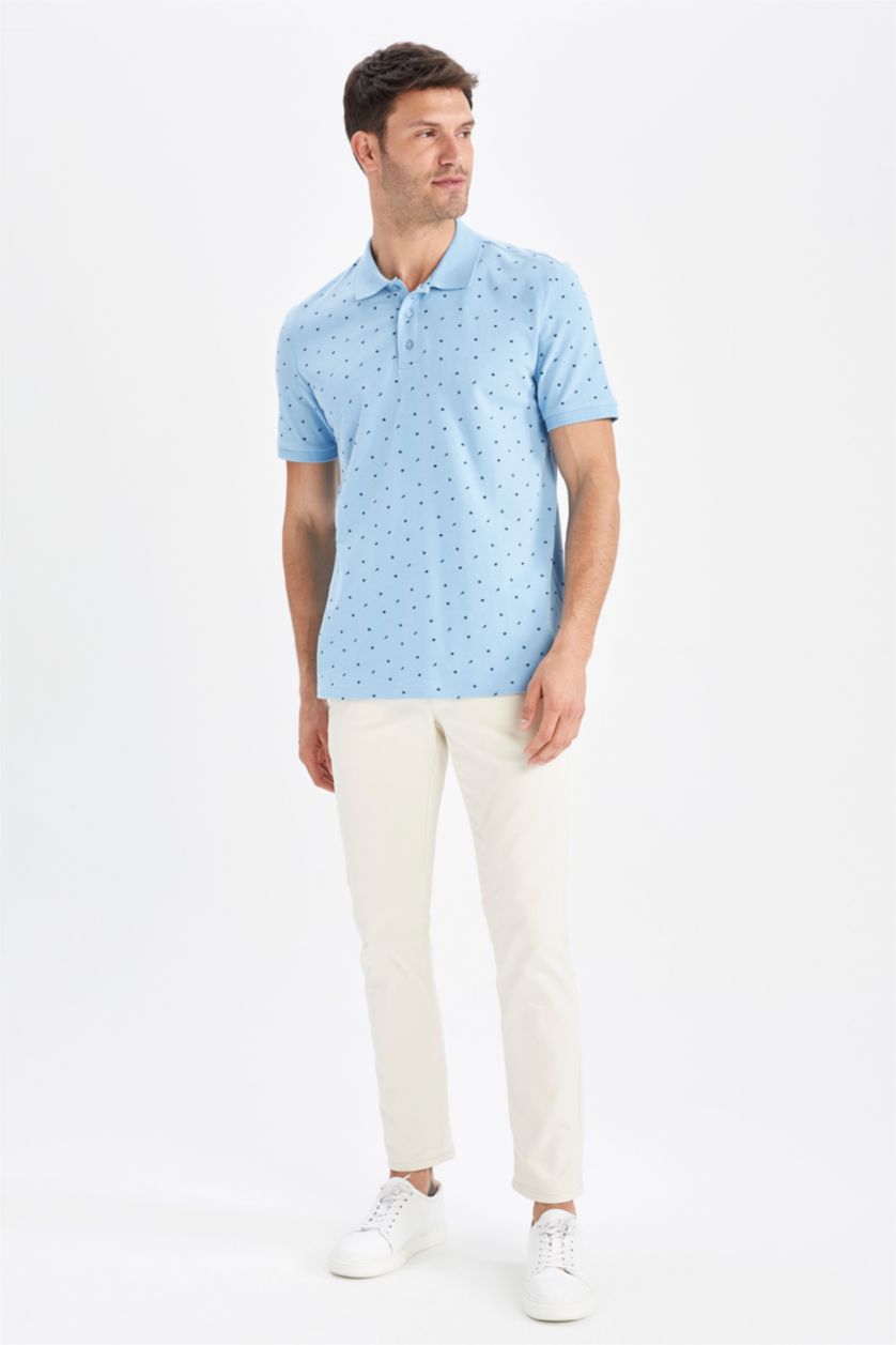 Мужчины Голубрй Футболка поло стандартного кроя