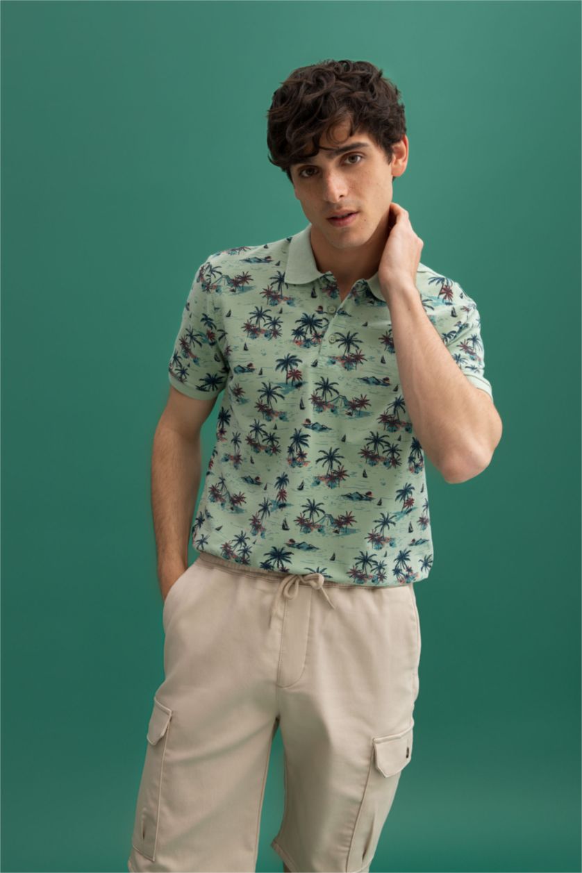 Мужчины Светло-зеленый Футболка-поло стандартного кроя для мужчин