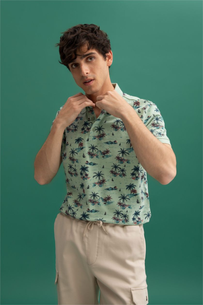 Мужчины Светло-зеленый Футболка-поло стандартного кроя для мужчин