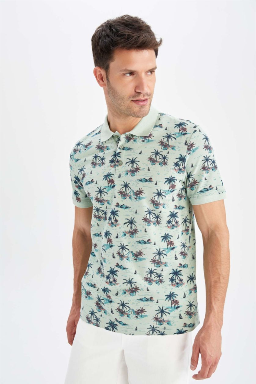 Мужчины Светло-зеленый Футболка-поло стандартного кроя для мужчин