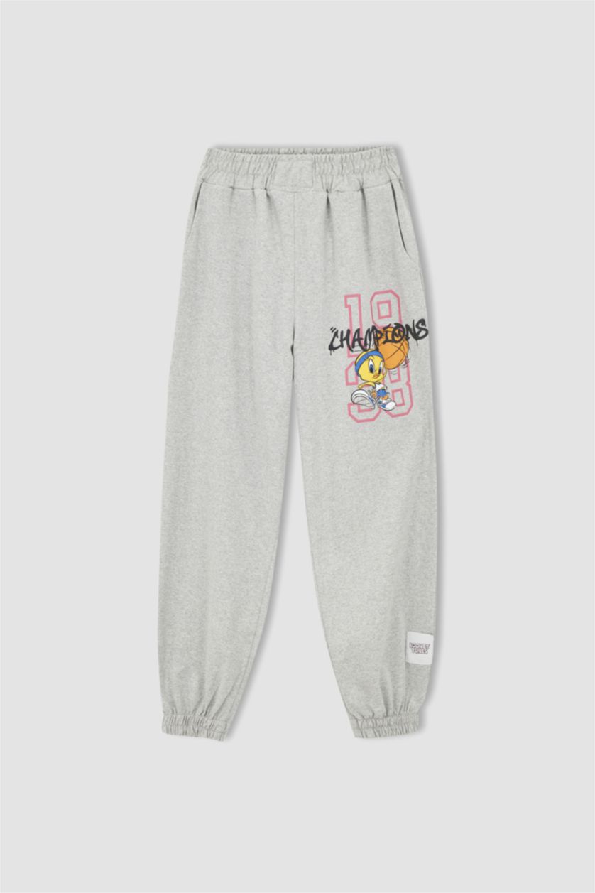 Kadın Gri Melanj Loose Fıt Pantolon