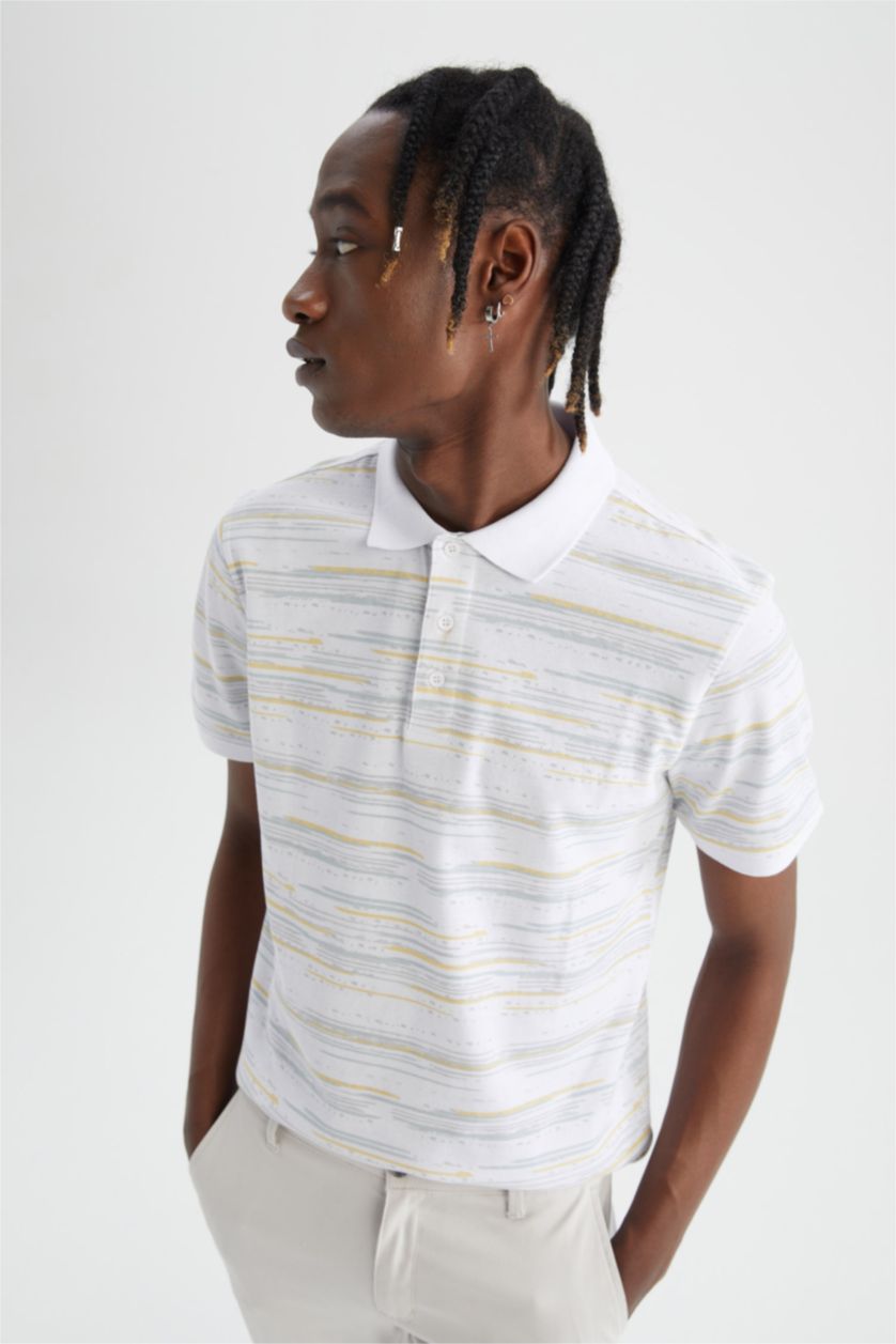 HOMME Blanc T-shirt coupe classique à manches courtes et col polo
