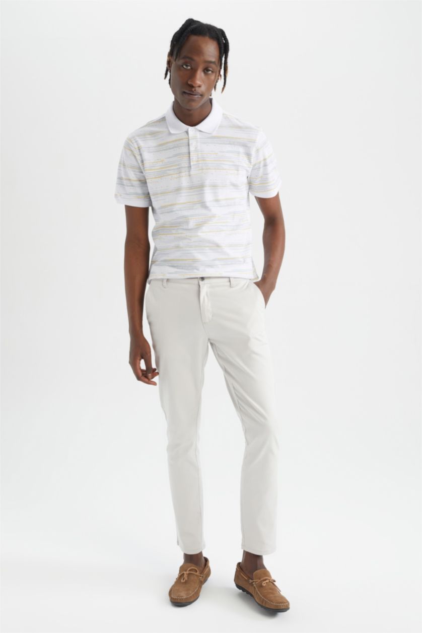 HOMME Blanc T-shirt coupe classique à manches courtes et col polo