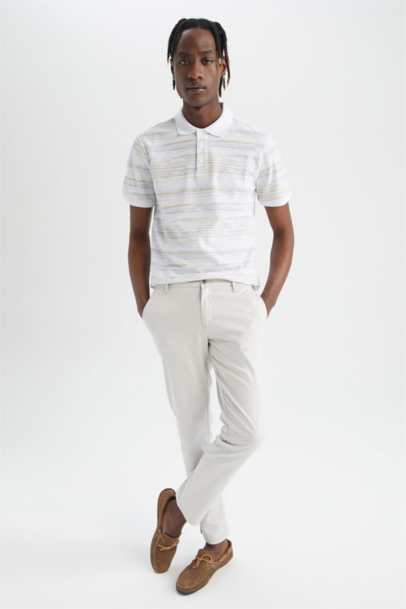 HOMME Blanc T-shirt coupe classique à manches courtes et col polo