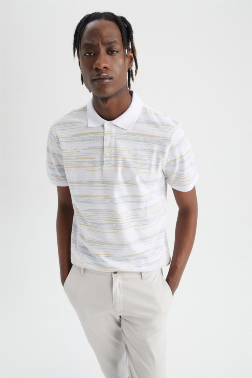 HOMME Blanc T-shirt coupe classique à manches courtes et col polo