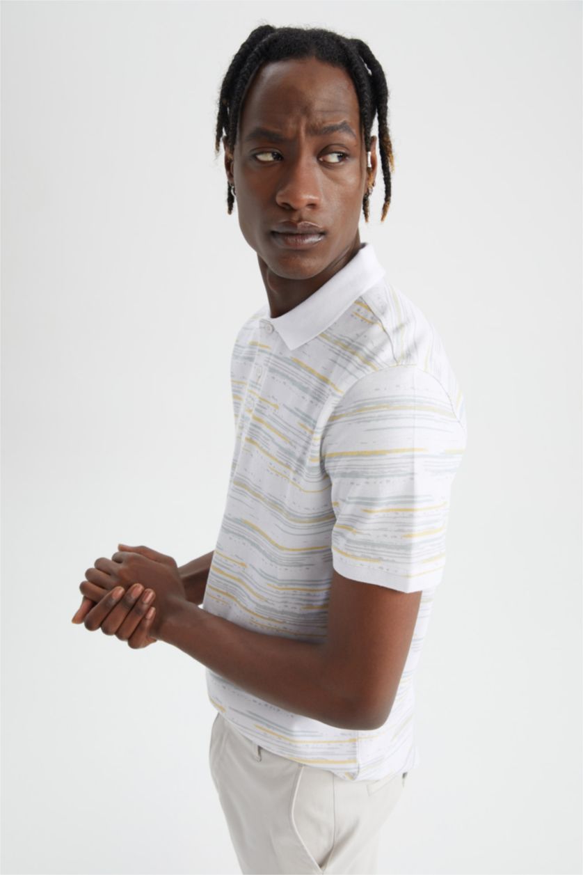 HOMME Blanc T-shirt coupe classique à manches courtes et col polo