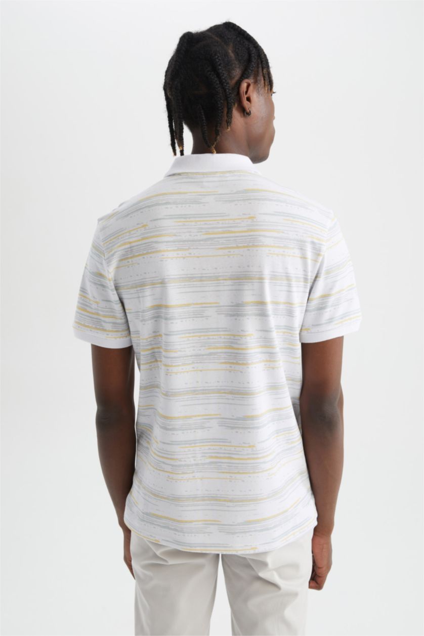 HOMME Blanc T-shirt coupe classique à manches courtes et col polo