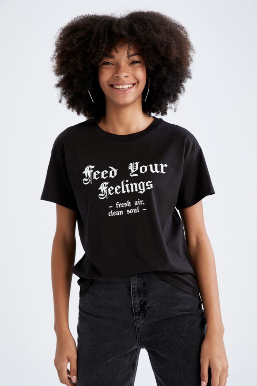 نساء أسود Regular Fit Short Sleeve T-Shirt