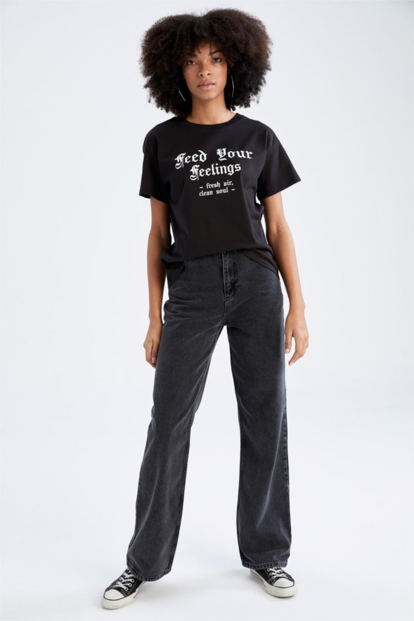 نساء أسود Regular Fit Short Sleeve T-Shirt