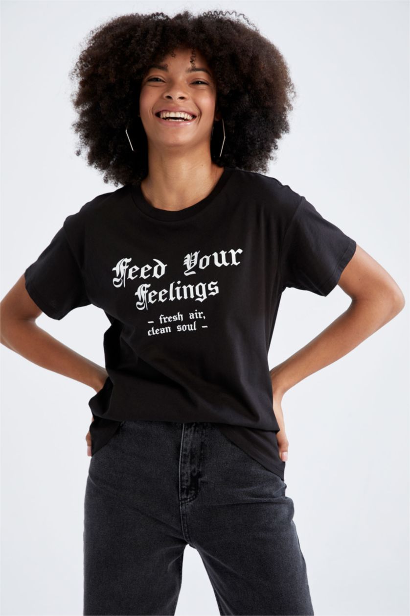 نساء أسود Regular Fit Short Sleeve T-Shirt