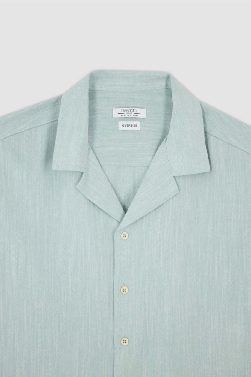 رجال أخضر قميص قطن اوفر سايز نص كم وياقة جاكيت