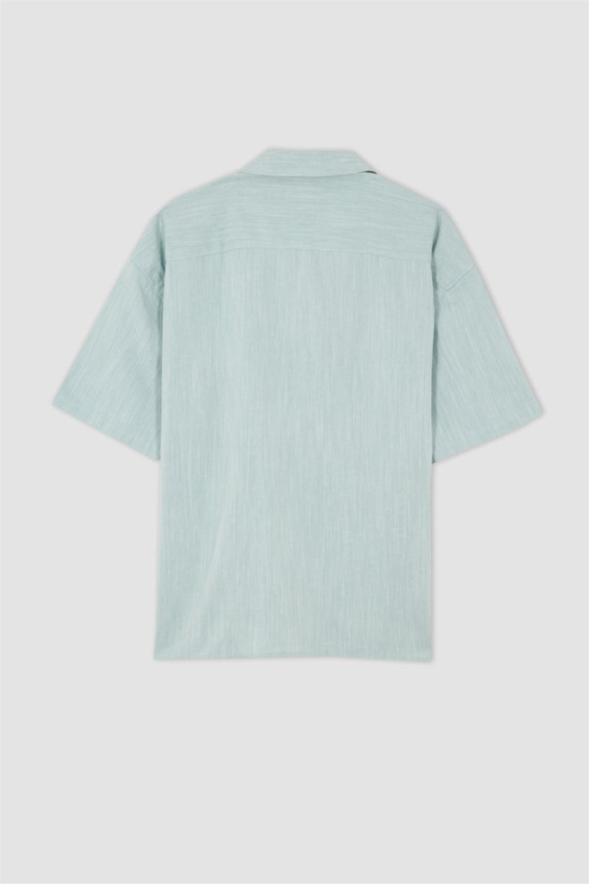 رجال أخضر قميص قطن اوفر سايز نص كم وياقة جاكيت