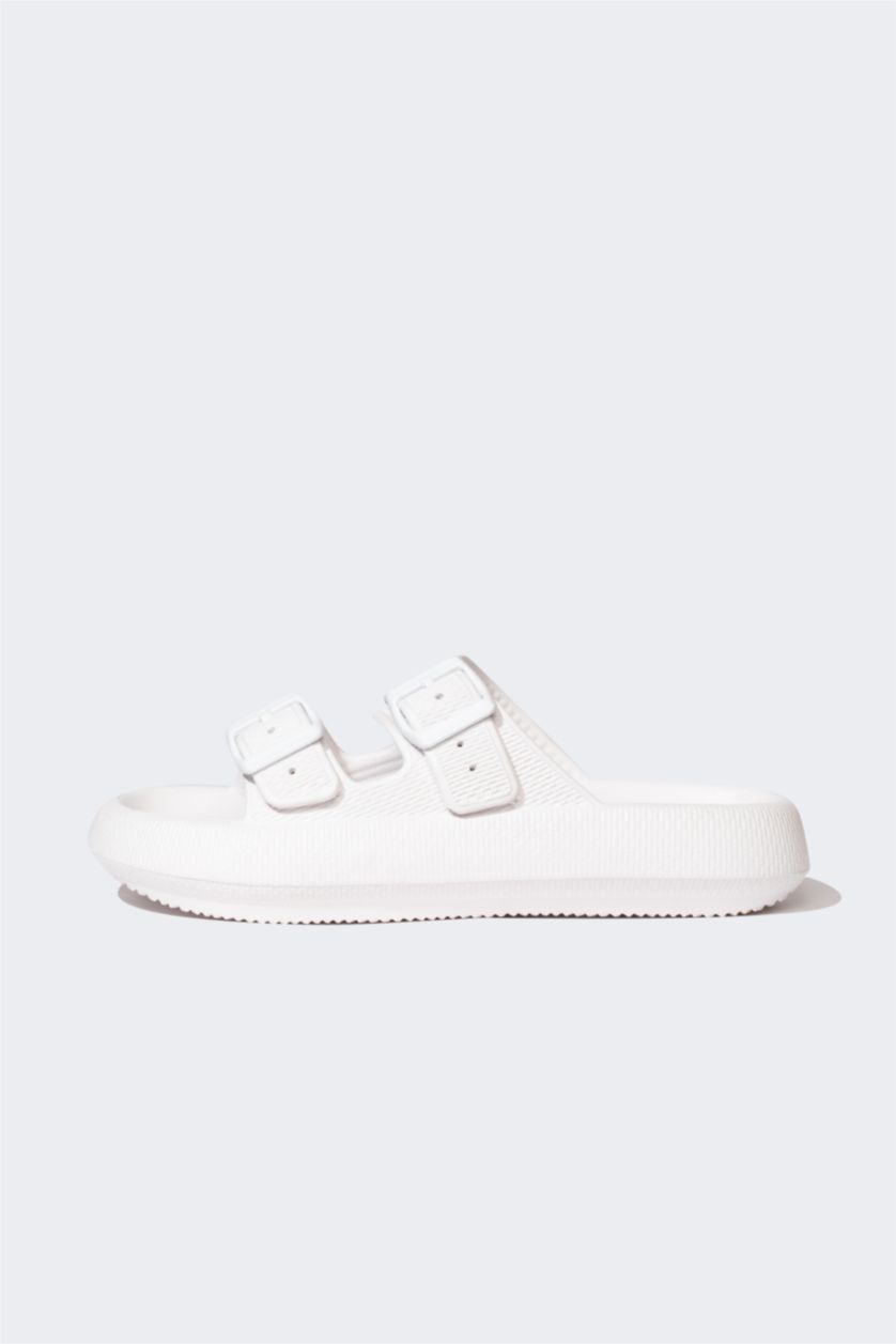 WOMAN White High Sole Double Band Slippers