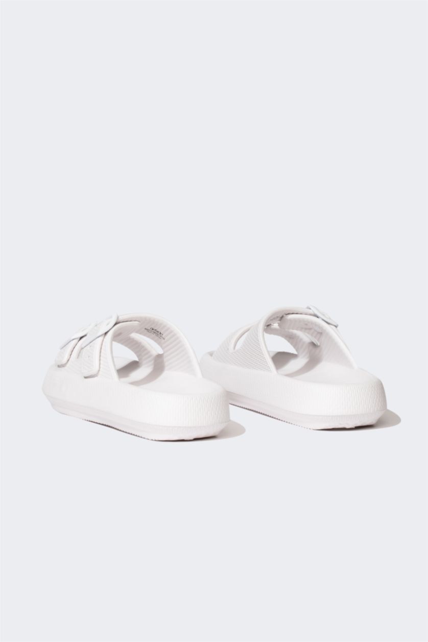 WOMAN White High Sole Double Band Slippers