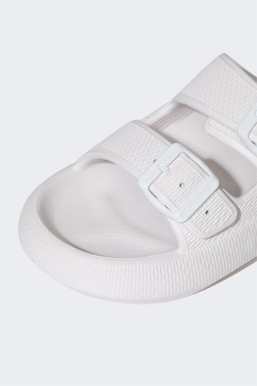 WOMAN White High Sole Double Band Slippers