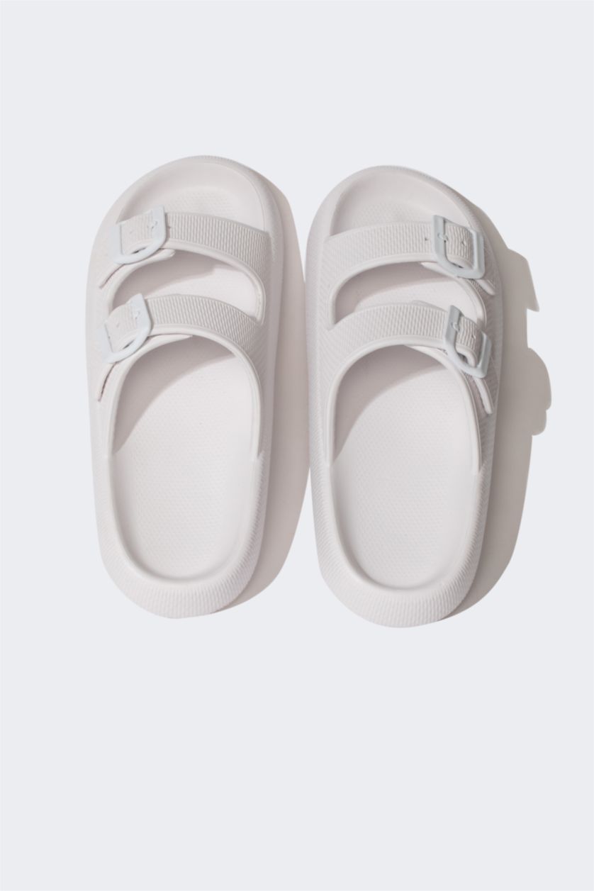 WOMAN White High Sole Double Band Slippers