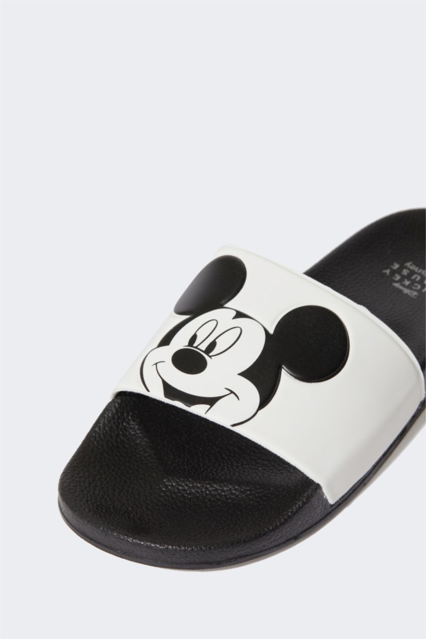 Kadın Siyah Kadın Disney Mickey & Minnie Düz Taban Tek Bantlı Suni Deri Terlik