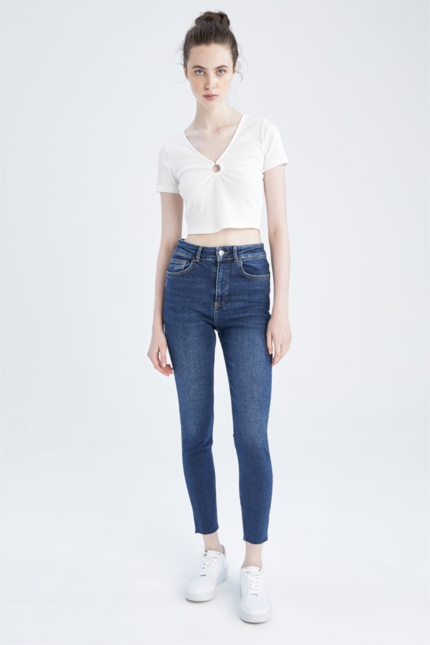 FEMME Bleu Foncé Jean skinny taille haute